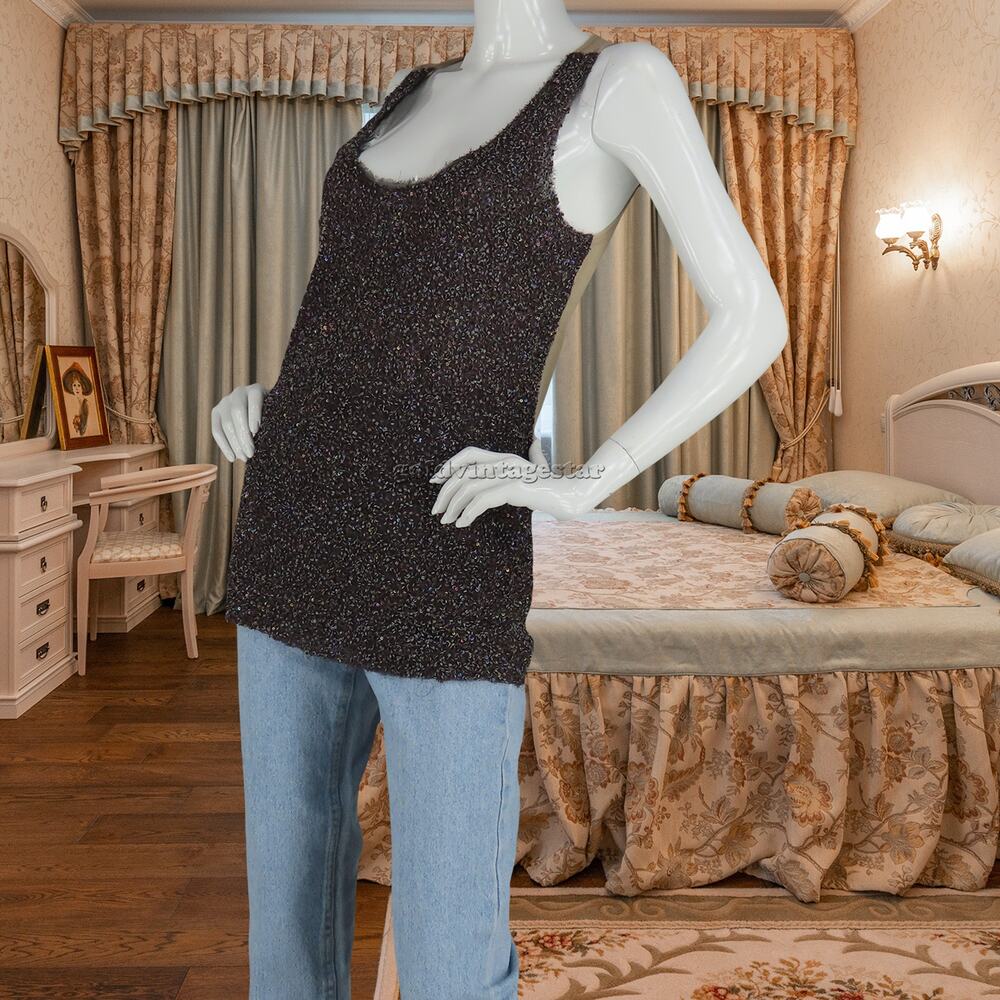 Burning Torch Anthropologie Sequin Front Silk Sleeveless V Neck Tank Top M